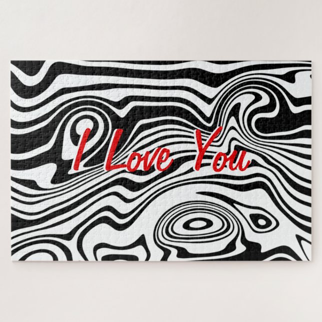 Black White Striped Puzzle with Text - I Love You (Horizontal)