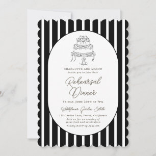 Black White Striped Rehearsal Dinner Invitation
