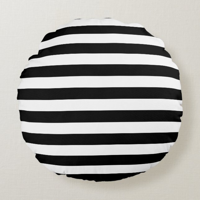 Black & White Striped Round Cushion (Front)