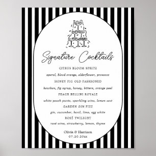 Black White Striped Signature Drinks Menu Poster