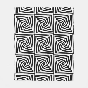 Black & White Striped Spiral Box Pattern Fleece Blanket