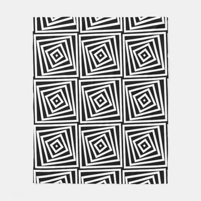 Black & White Striped Spiral Box Pattern Fleece Blanket (Front)