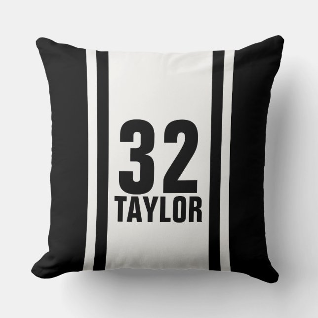Black & White Striped Sports Jersey Throw Pillow (Front)
