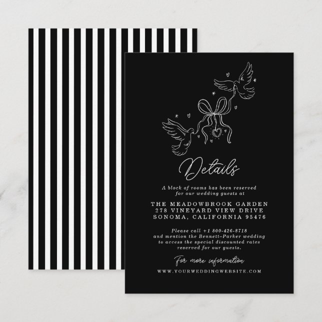 Black White Striped Wedding Details Card (Front/Back)