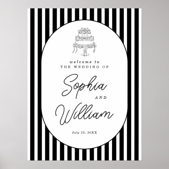 Black White Striped Wedding Welcome Sign (Front)