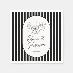 Black White Striped Whimsical Wedding Napkins