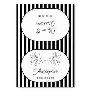 Black White Striped Whimsical Wedding Place Cards