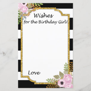 Black White Striped Wishes for the birthday girl