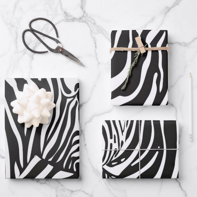 Black White Striped Zebra Pattern Wrapping Paper Sheet (Front)