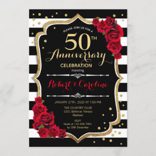 Black White Stripes 50th Anniversary Invitation