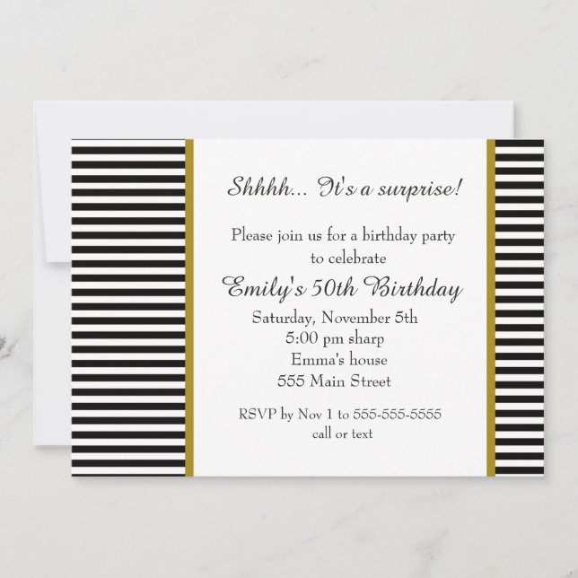 Black White Stripes Adult Birthday Invitation (Front)
