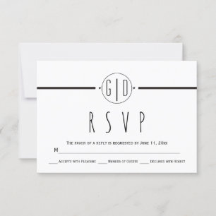 Black white stripes and monogram wedding RSVP Card