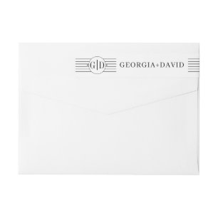 Black white stripes and monogram wedding wrap around label