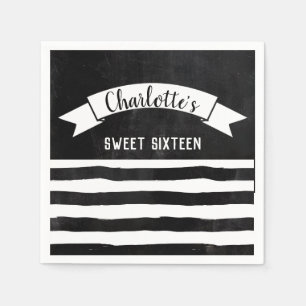 Black & White Stripes Chalkboard Modern Sweet 16 Napkin
