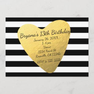 Black & White Stripes Chic Heart Party Invitations