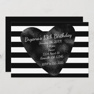 Black & White Stripes Chic Heart Party Invitations