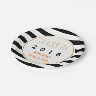 Black white stripes Class of 2016 graduation Paper Plate