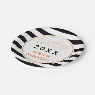 Black white stripes Class of 2026 graduation Paper Plate