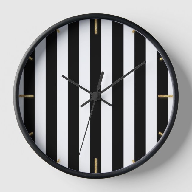 Black White Stripes Clock (Front)