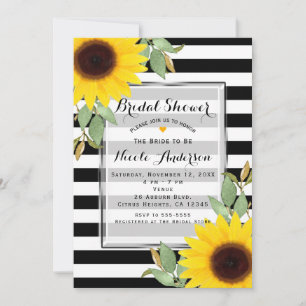 Black White Stripes Corner Sunflowers Floral Chic Invitation