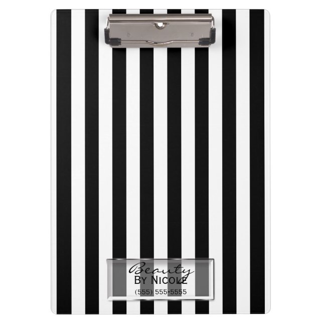 Black White Stripes Elegant Glam Personalised Clipboard (Front)