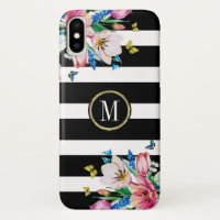 Black & White Stripes & Flowers & Butterflies