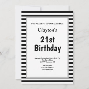 Black/White Stripes Framed Birthday Party Invitation