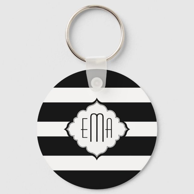Black & White Stripes Geometric Pattern 2 Key Ring (Front)