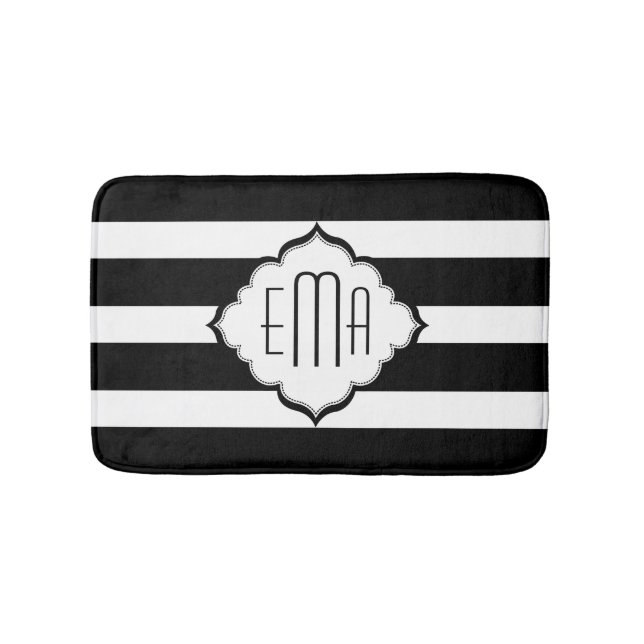 Black & White Stripes Geometric Pattern Bath Mat (Front)