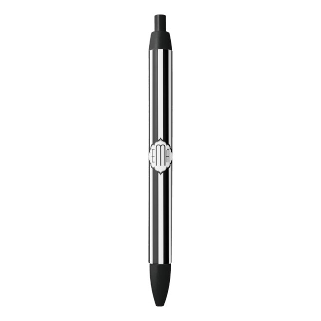 Black & White Stripes Geometric Pattern Black Ink Pen (Front Vertical)