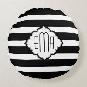 Black & White Stripes Geometric Pattern Round Cushion