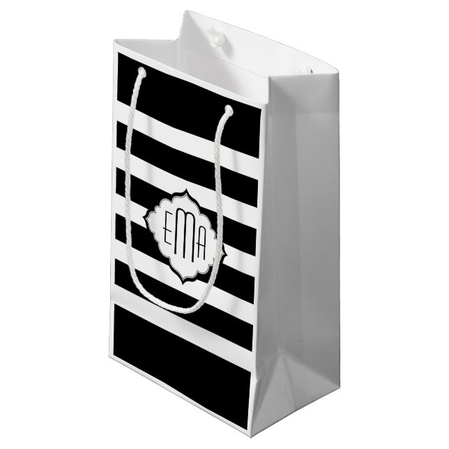 Black & White Stripes Geometric Pattern Small Gift Bag (Front Angled)