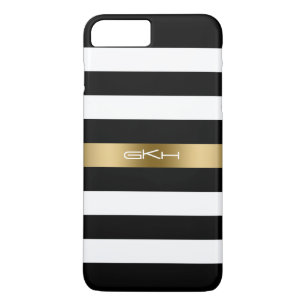 Black & White Stripes Gold Accent iPhone 8 Plus/7 Plus Case