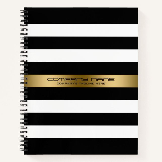 Black & White Stripes Gold Accent Notebook (Front)