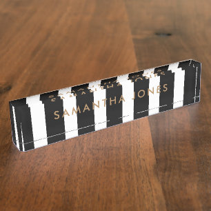 Black White Stripes Gold Classic Personalized Nameplate