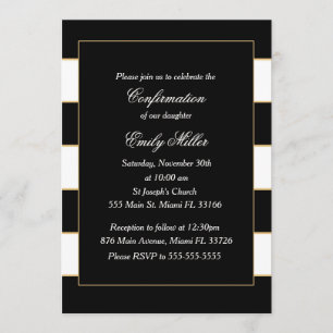 Black White Stripes Gold Confirmation Invitation