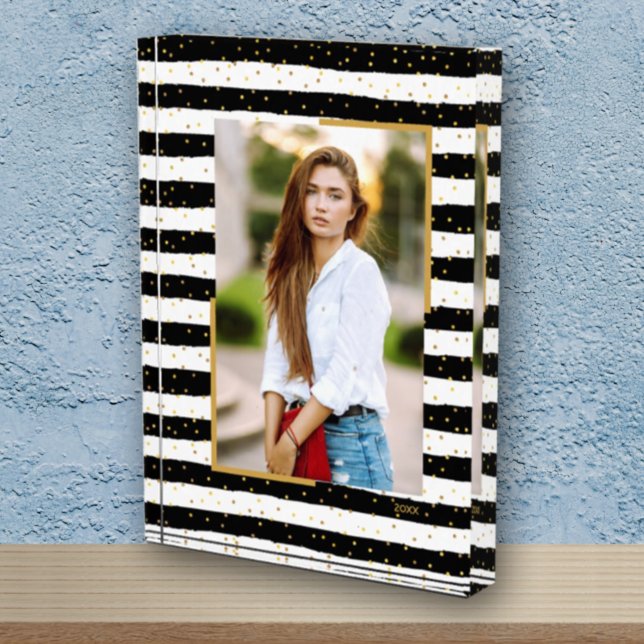 Black White Stripes Gold Dots Custom Photo Block (Creator Uploaded)