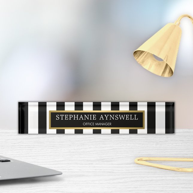 Black White Stripes Gold Personalised Nameplate (Creator Uploaded)