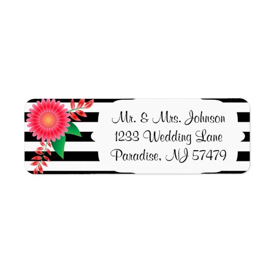 Black & White Stripes, Gold | Pink Flowers | Return Address Label