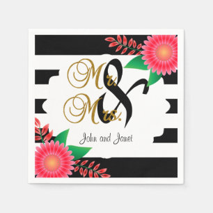 Black & White Stripes, Gold   Pink Wedding Napkin