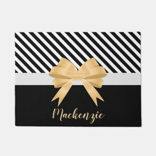 Black White Stripes Goldem Bow Doormat