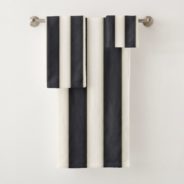 Black & White Stripes Gothic Neo-Victorian Style Bath Towel Set (Insitu)