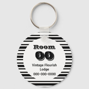 Black white stripes hotel room key ring