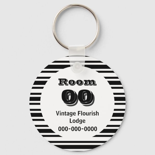 Black white stripes hotel room key ring (Front)