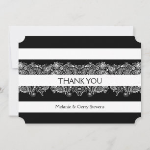 Black & White Stripes & Lace Thank You Card