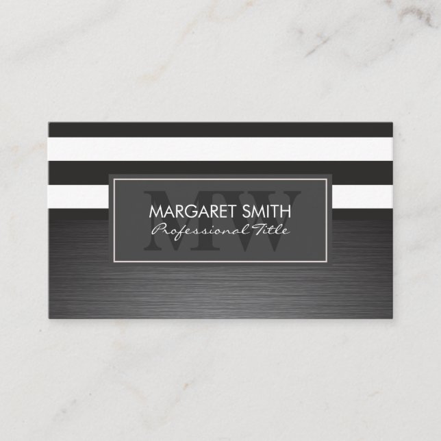 Black White Stripes | Metallic Brushed Appointment Card (Front)