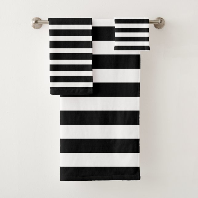 Black & White Stripes Modern Design Bath Towel Set (Insitu)