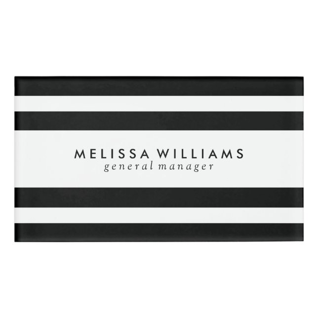Black & White Stripes Modern Design Name Tag (Front)