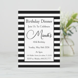 Black White Stripes Modern Elegant Trendy Minimal Invitation