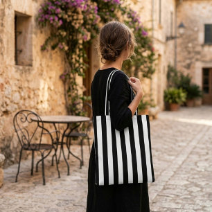 Black white stripes modern shopping bag